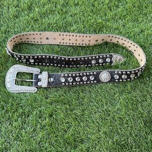 Blazin Roxx Bling Black Leather Belt Large Buckle Rhinestones Womans Size Large